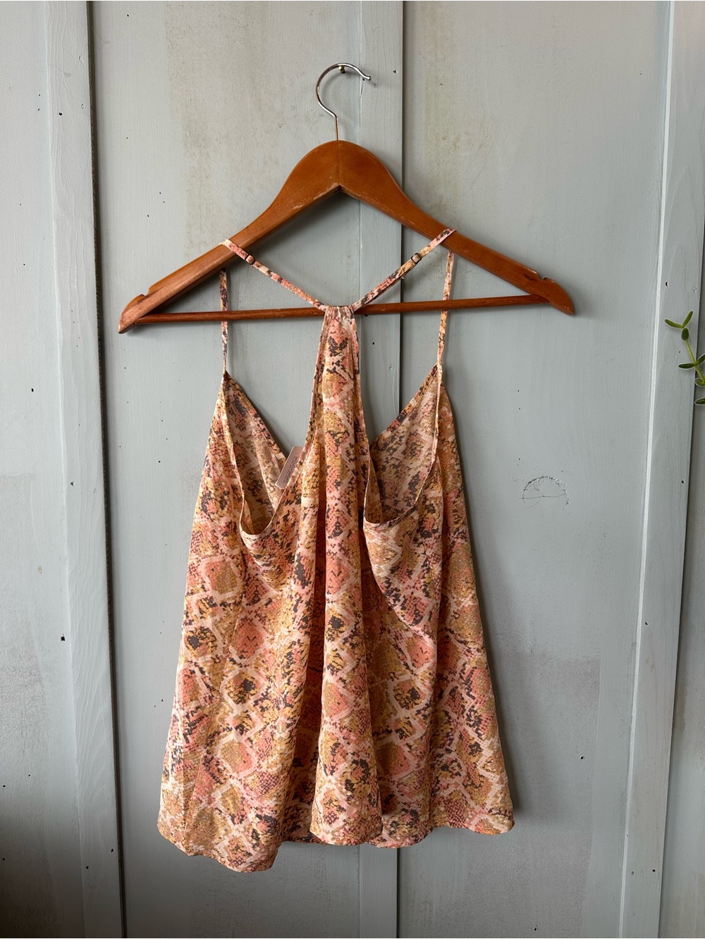 NWT E by Eloise Anthropologie 100% Silk Snake Print Cami Tank Top Orange - L - Picture 7 of 9